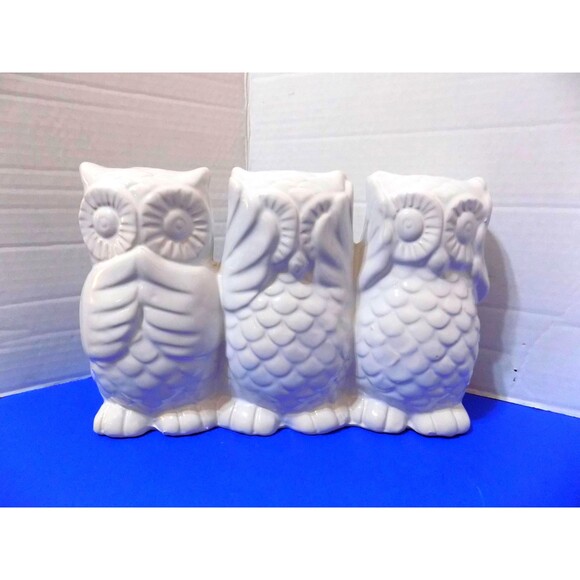 NEW Ceramic Owls See Hear Talk No Evil Figurine Statue Birds Home Decor - Picture 1 of 3